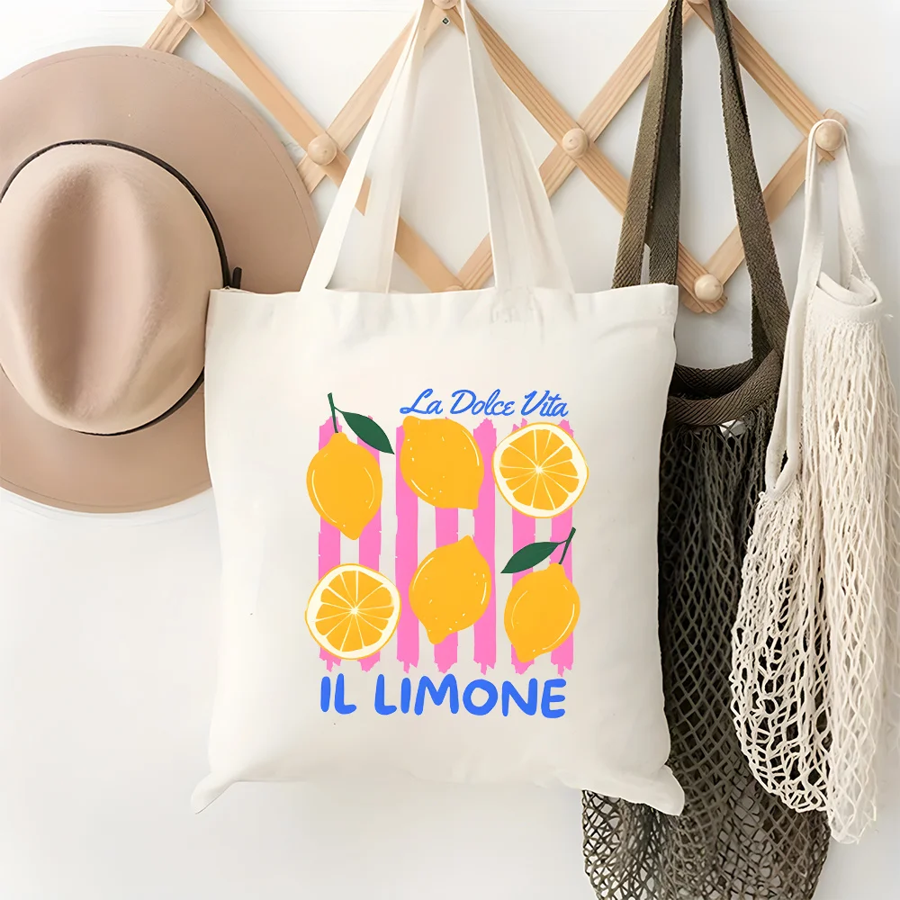 La Dolce Vita Lemon Women'S Canvas Tote Bag Large Capacity Shoulder Bag Ideal Gift for Italian Style Fans Citrus Enthusiasts