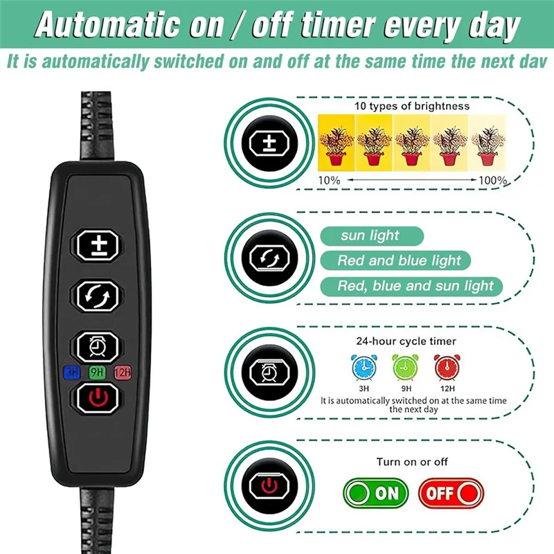 【Clearance Sale】Grow Light With Timer 2 Plant Lamp LED Full Spectrum, 3 Light Modes For Indoor Plants