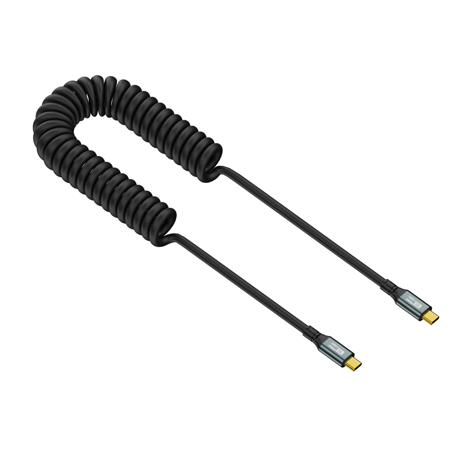 PD 100W USB C to Type C Coiled Spring Fast Charging Charger Video Cable USB 3.2 20Gbps Data 8K@60Hz for Phone Laptop CarPlay/OTG
