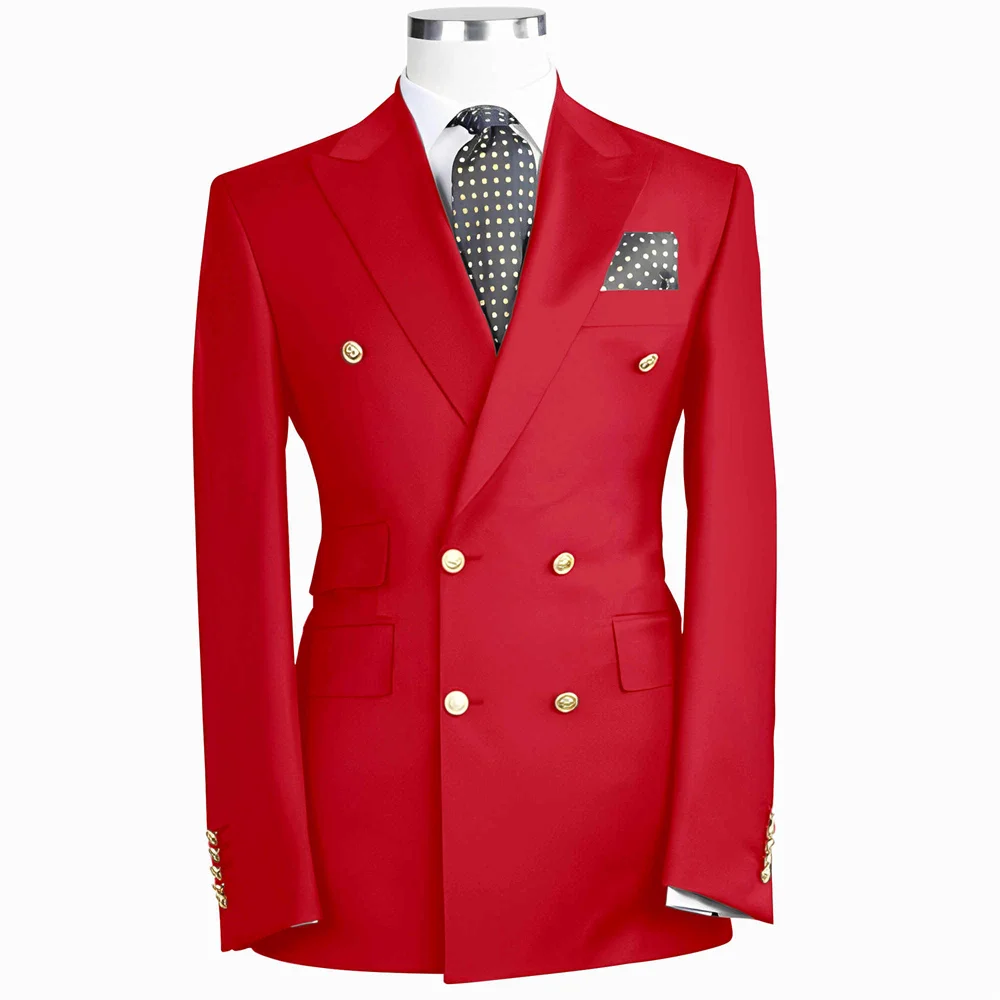 Red Men Suits Blazer Casual Business Wedding Coat Best Man Suit Slim Fit Peak Lapel Jacket High Quality Double Breasted Coat