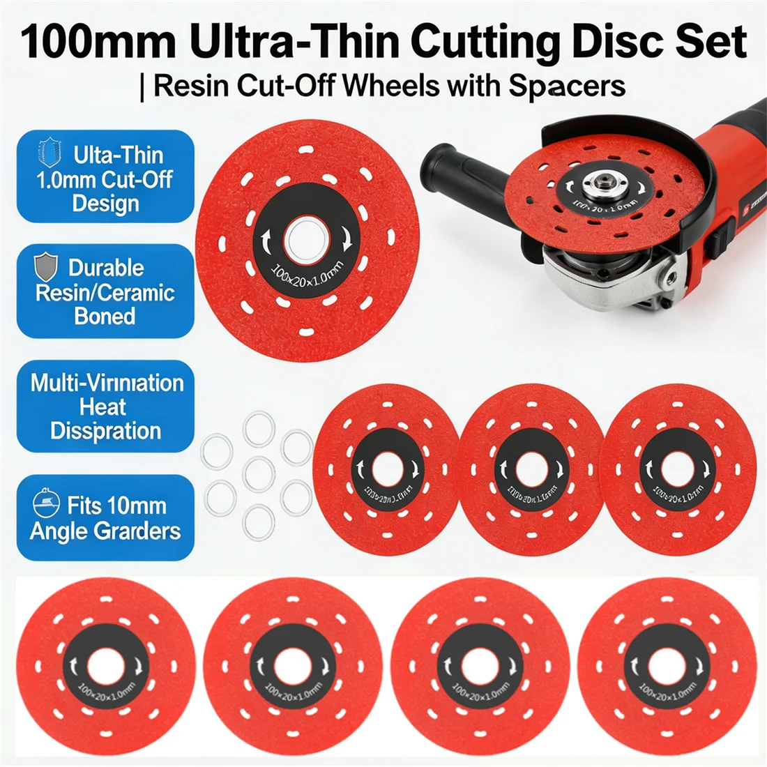 

8Pcs 4Inch 100mm Ultra Thin Sintered Diamond Cutting Disc 1.0mm Thick 20mm Bore for Angle Grinder Tile Ceramic Marble Cutting