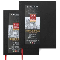 KALOUR Sketchbook 1pcs 8.5x11 inch Sketch Pads for Dry Media, 110 Sheets Black Hardcover Drawing Books Versatility Art Supplies