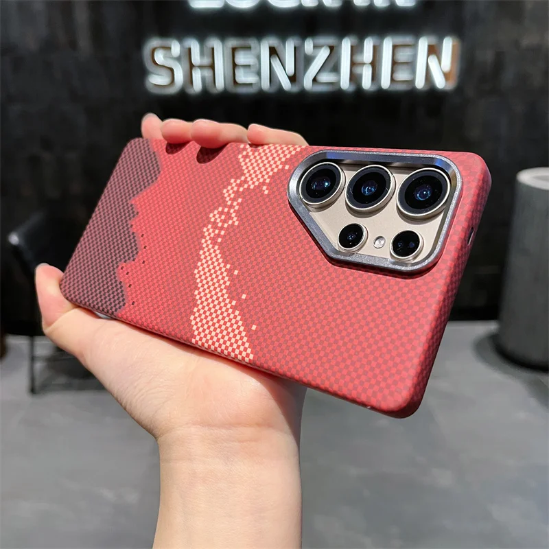 

Luxury Alloy Lens Magsafe Carbon Fiber Case for Samsung Galaxy S23 S24 S25 Ultra Wireless Charging Magnetic Shockproof PC Cover