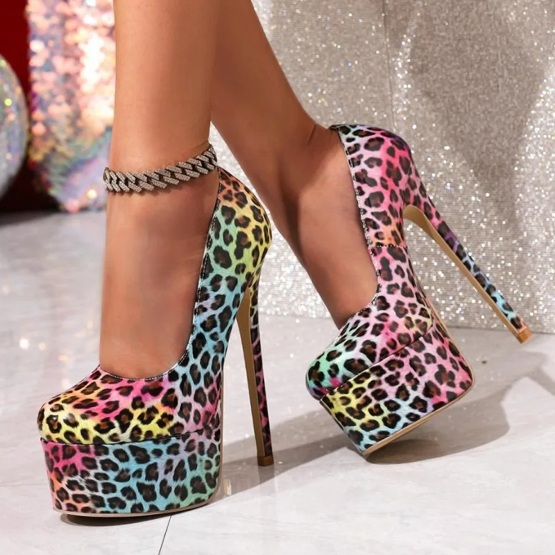 

Sexy colorful leopard design pumps women 16 cm super high heel platform shoes luxury party pole dancing shoes zapatos de mujer