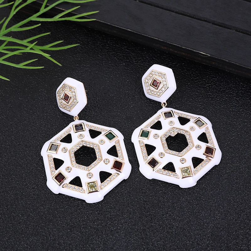 

Luxury Geometric Three-dimensional Oil Dripping Process Earrings For Women Wedding Cubic Zirconia CZ DUBAI Bridal Jewelry A0277