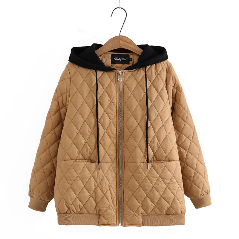 Autumn Winter Coat Women Cotton Padded Jacket New Contrast Hooded Long Sleeve Large Size Thin Cotton Clothes Female Outerwear