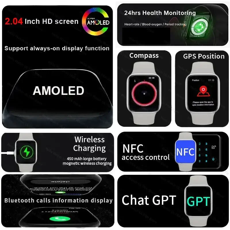 New Smartwatch 2025 Hello Watch 10 46mm AMOLED 4G ROM GPS GPT NFC Compass Bluetooth Call Clock Watch Series 10 Men Women 4 Plus