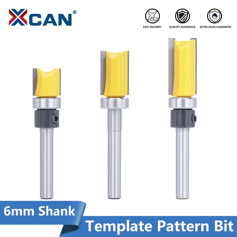 XCAN 1pc 6mm Schaft Lager Geführte Gerade Router Bit Doppel Flöte Flush Trim Router Bit Schlitzen Fräser für Holzbearbeitung