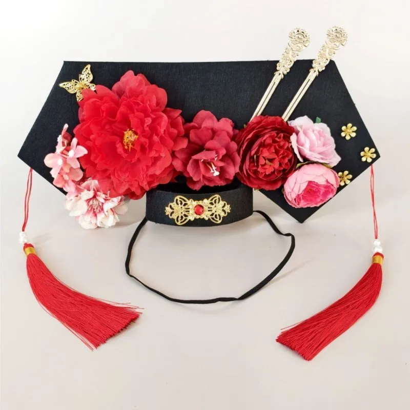 

Qing Dynasty Headdress Traditional Clothing Enthusiasts Design Cosplay Party Headpiece Photo Props Manchu Costume Accessory