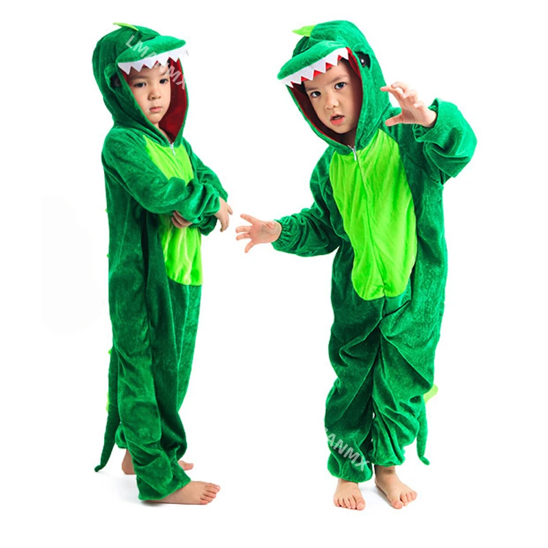 Disfraz de dinosaurio para niños y niñas, traje de Cosplay de animales, verde y negro, para fiesta escolar, Halloween y espectáculo