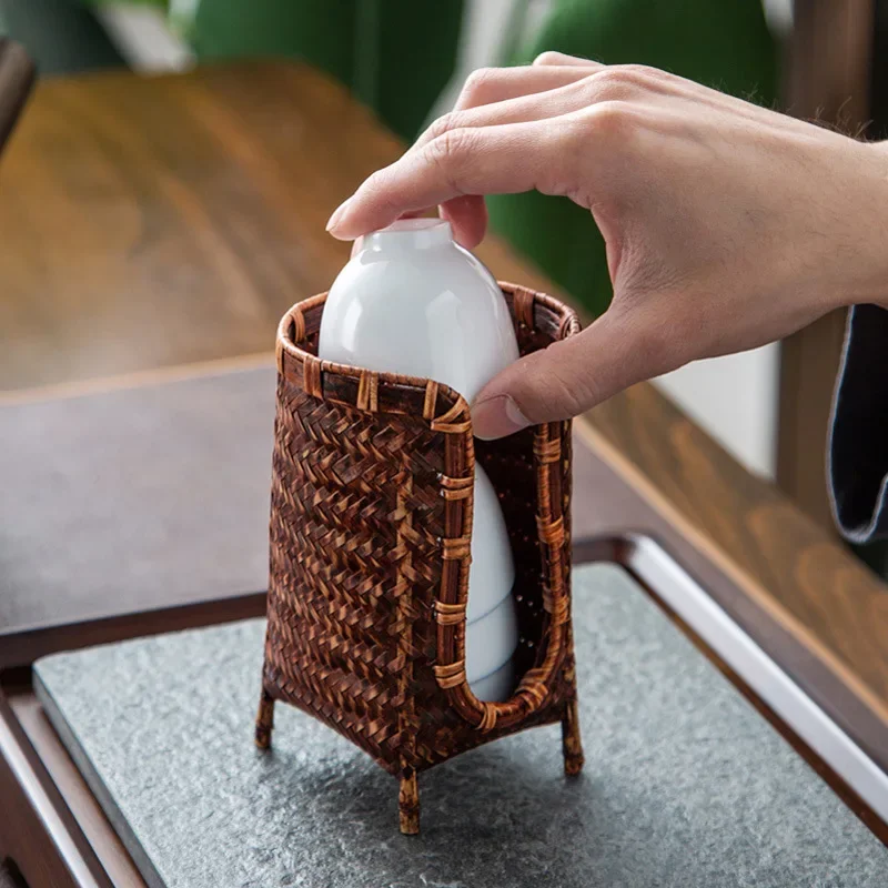 Bambus gewebte Teetasse im japanischen Stil, handgefertigter Aufbewahrungskorb, Aufbewahrungsbox, Haushalt, Kung-Fu-Teeset-Zubehör