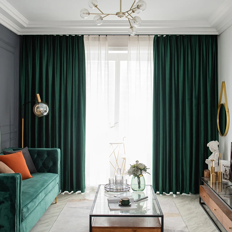 Retro Luxury Jade Green Velvet Curtains, Monochromatic Fabric, Smooth Hand Feel for Shading, Bedroom, Living Room, High-end