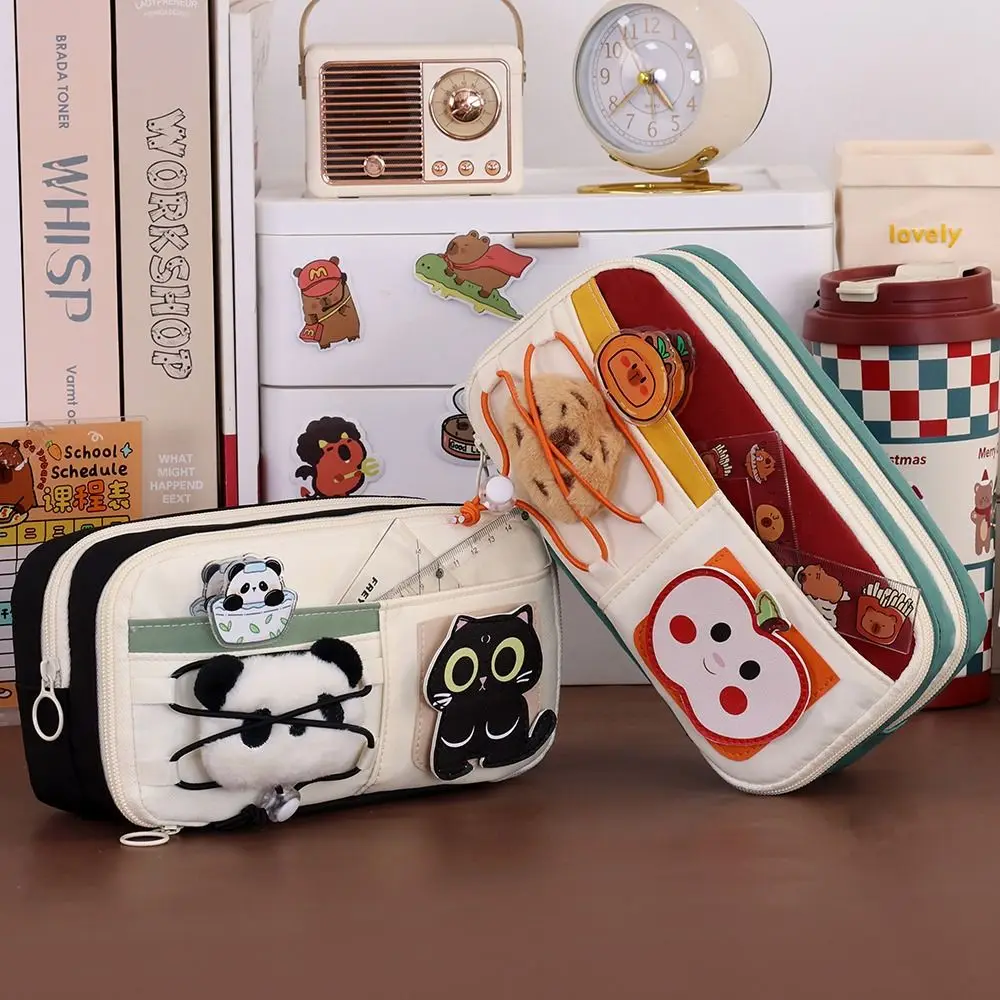 New Black Cat Pen Bag Multilayer Portable Stationery Bag Large Capacity Pen Box Back To School