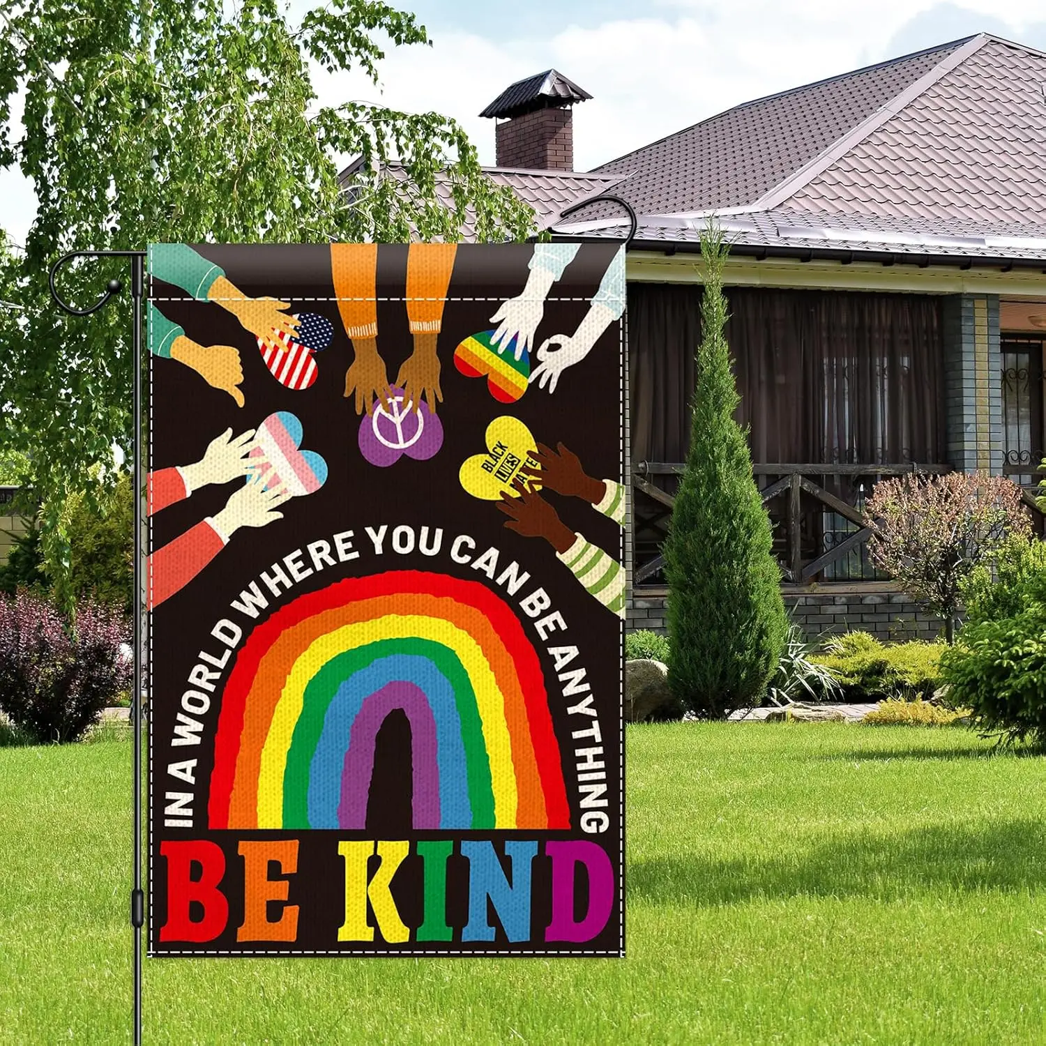 Rainbow Be Kind Gay Pride Garden Flag 12x18 Double Sided, In A World Where You Can Be Anything Rainbow Decorative Yard Flag  SSL