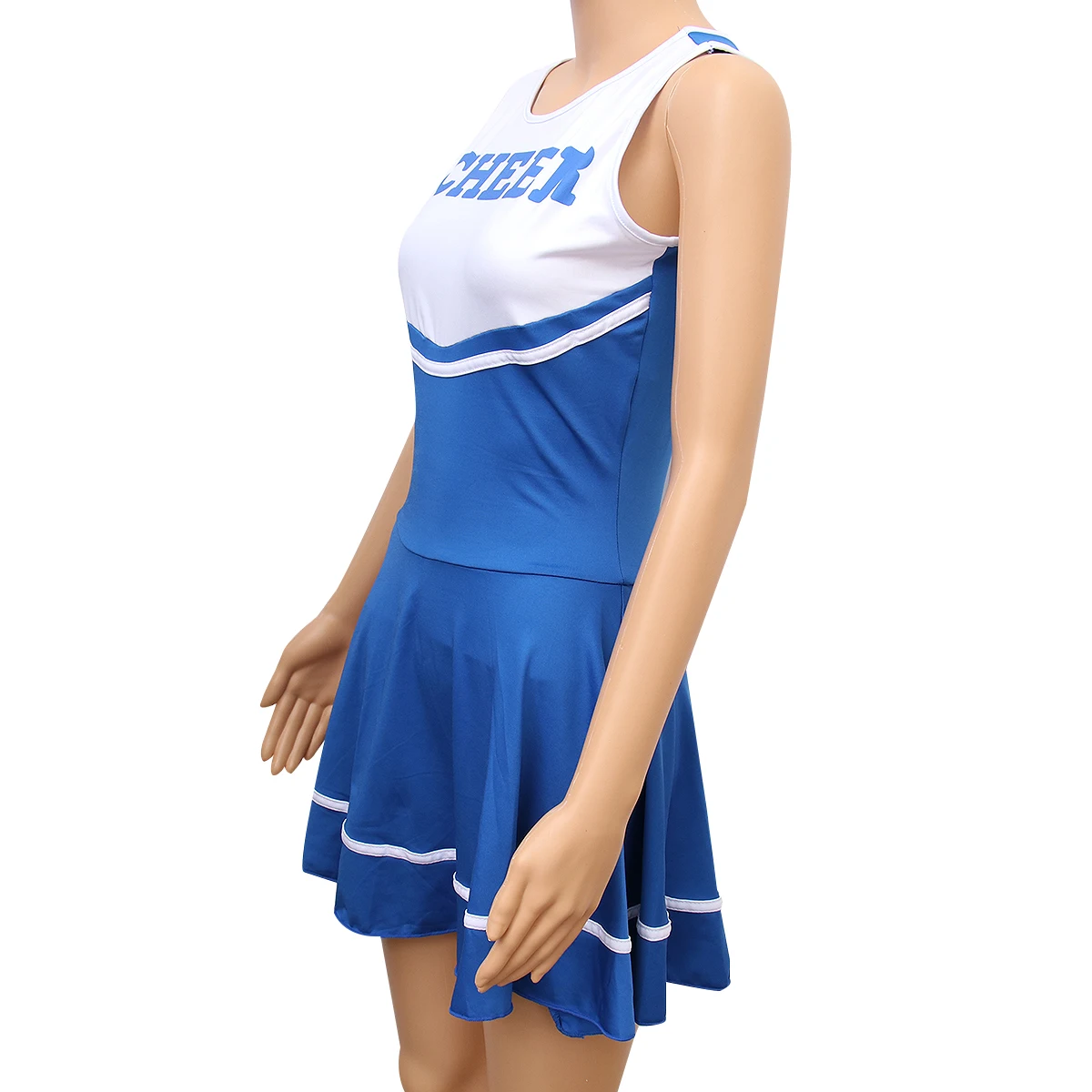 

Women Cheerleader Dress Sleeveless Round Neck Cheer Front Striped Bottom Stretchy Comfortable School Girls Musical Party