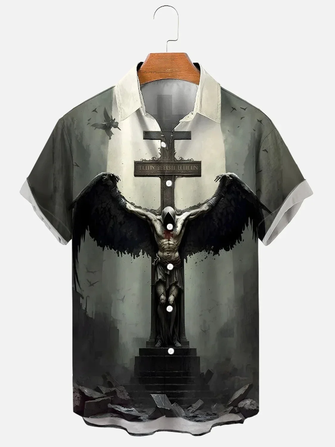 

Men's Foe Women's Halloween Spooky Jesus Cross Art Printing Shirt Hawaiian Shirts