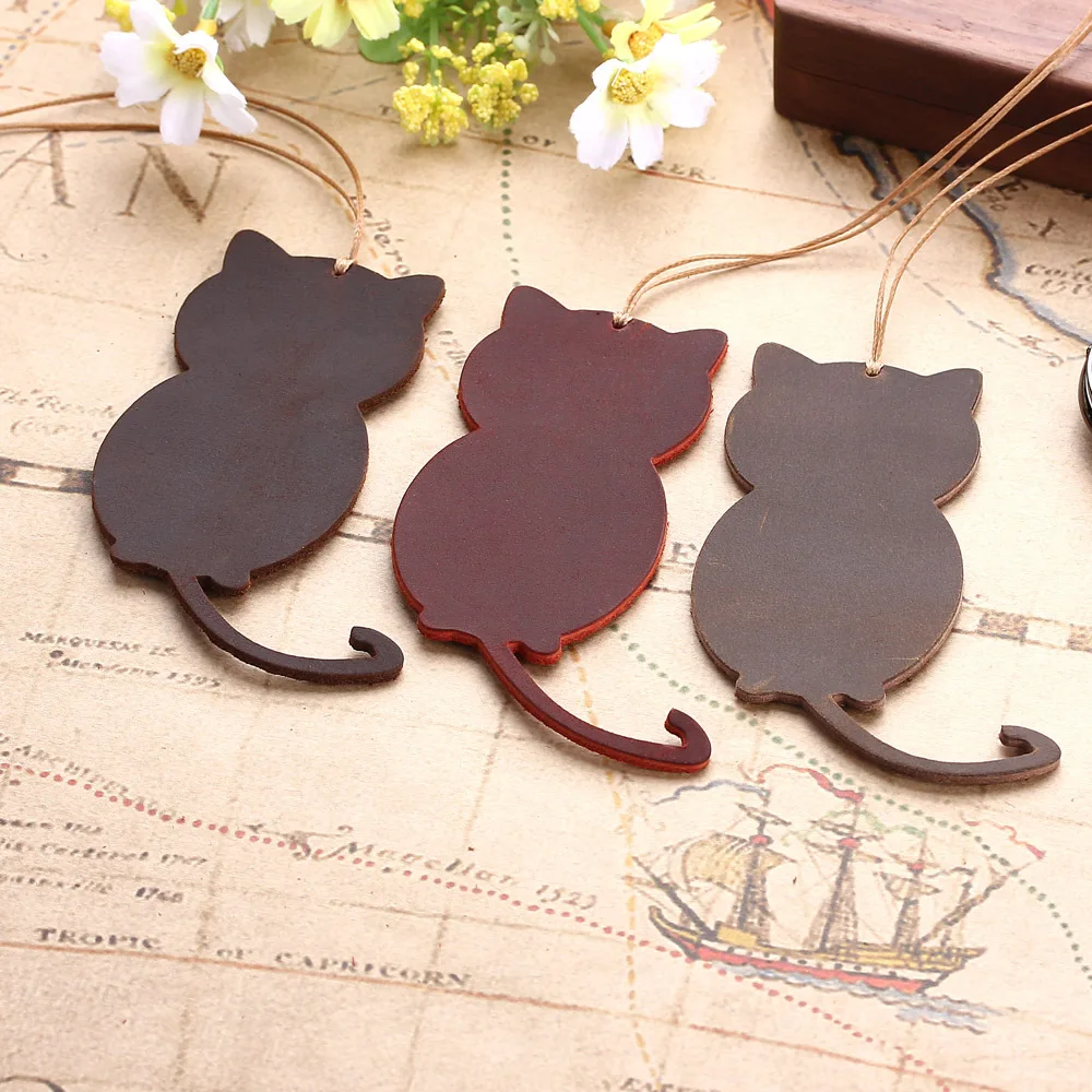 Cute Cat Retro Bookmark Quality Leather Bookmarks Durable Book Page Marker Kawaii Stationery Reading Accessories School Supplies