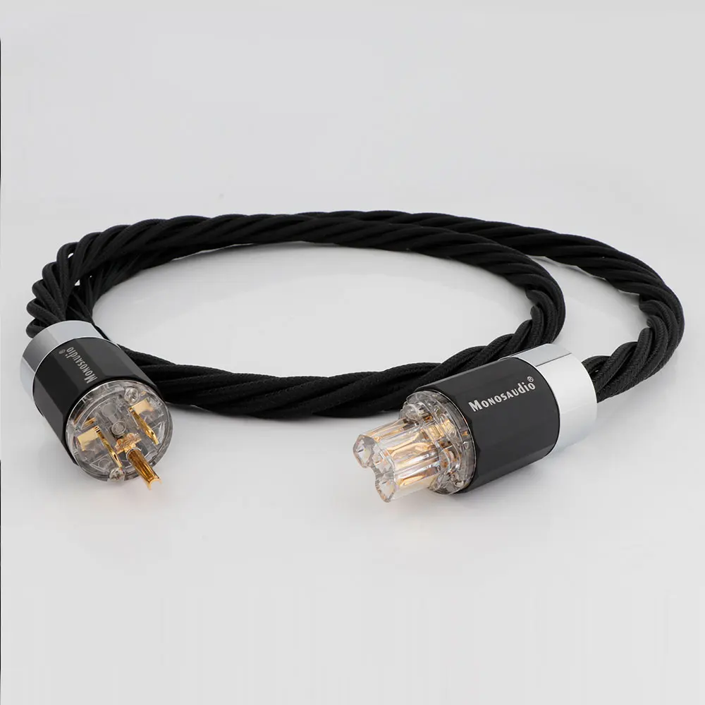 Monosaudio 99.998% Pure Silver Power Cable US/EU AC Audiophile Audio Amplifier DAC Filter Pure Copper Gold Plating Plug