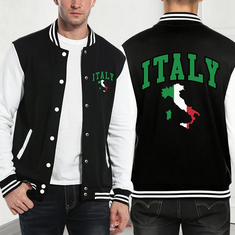 

Italy Letter And Flag Printing Baseball Jersey Mens Autumn Loose Coats Casual Pocket Jackets Basics Fleece Warm Male Clothes