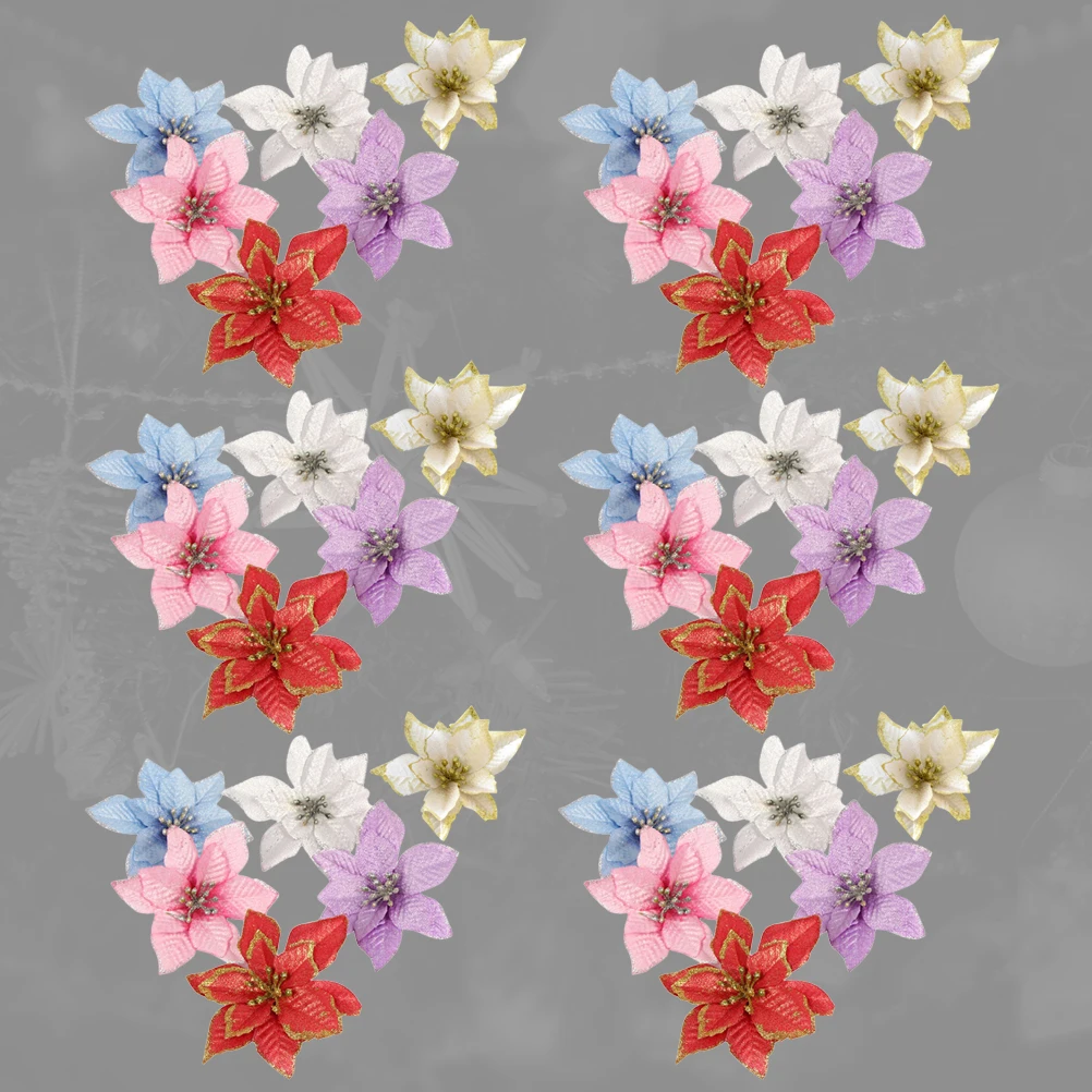 

36pcs Christmas Simulated Cloth Flowers Decorations Party Wedding Home Craft Accessories Lightweight Bright Glitter