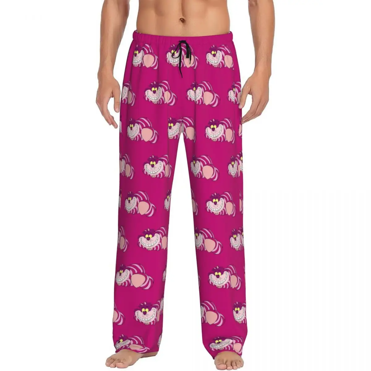 Custom Printed Men Cheshire Cat Pajama Pants Alice In Wonderland Animal Sleepwear Sleep Lounge Bottoms with Pockets