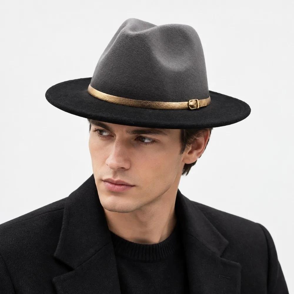 Fashion Wide Brim British Fedora Hat Gradient Color Gentleman Winter Woolen Hat Jazz Hat Hip Hop Woolen Cowboy Hat Party