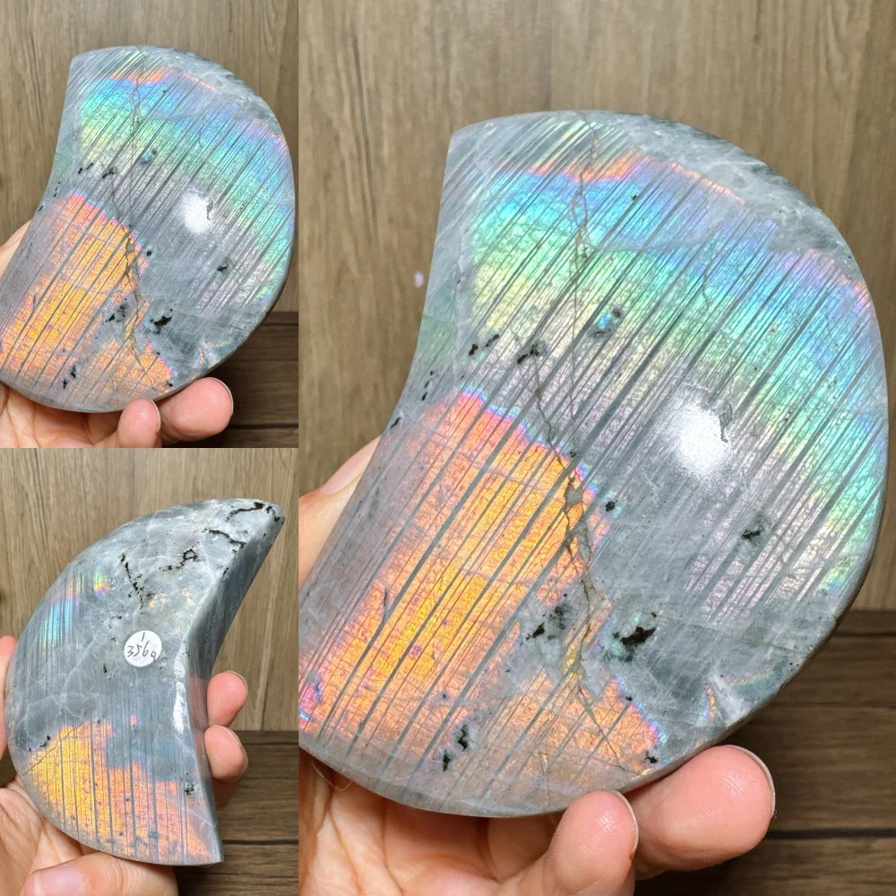 1PC Natural Colourful Purple Flashy Labradorite Moon Carving Stone Healing Crystal Reiki Energy Home Decor Ornament Gifts
