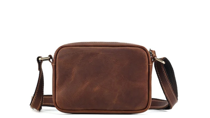 Men's Full-Grain Leather Crossbody Bag Retro Shoulder Small Bag with Adjustable Strap for Men