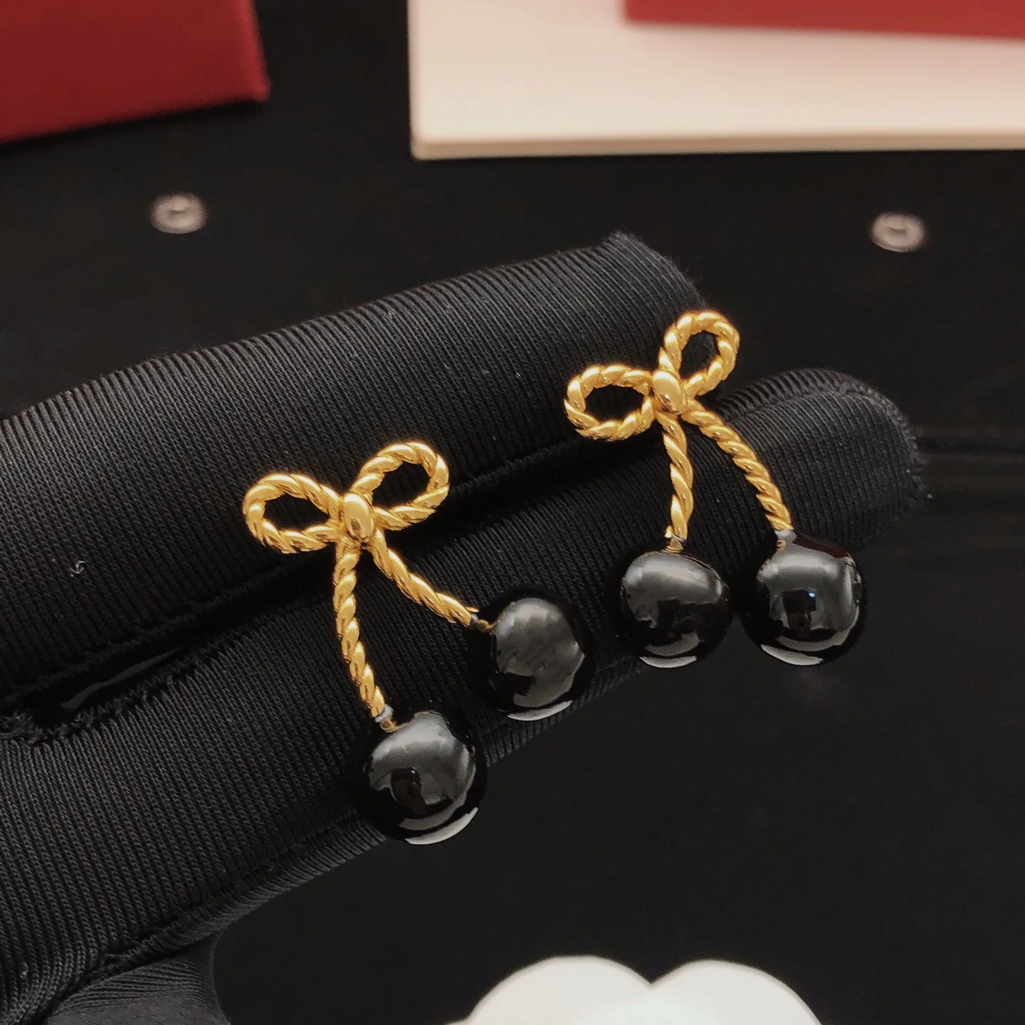 

Sweet Cute New Black Cherry Earring And Necklace Set Bow Earring For Women Jewelry