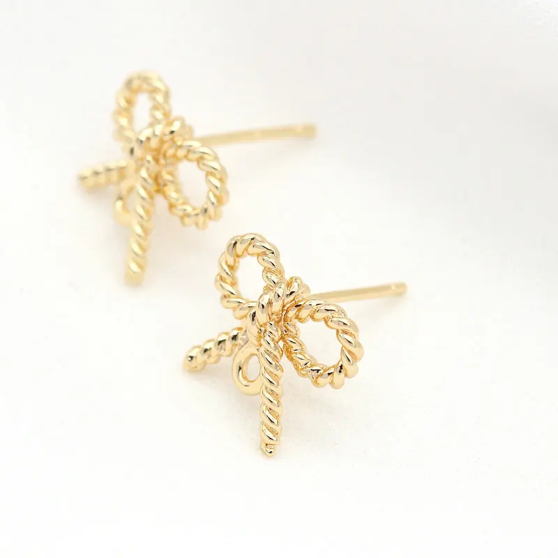 6PCS 10*13mm 14K Gold Color Plated Bow Earring Post Earring Hooks Findings DIY Making Earrings Accessories Wholesale