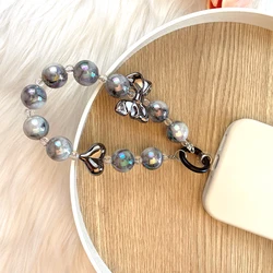 Phone Straps Phone DIY Handmade Beads Heart Wrist Straps For Phone Case For Iphone 15 Key Chain Key Chain Lanyard Bracelet