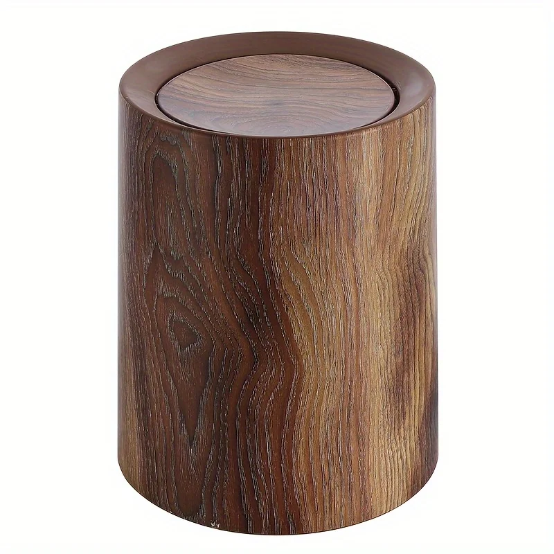 Wood Grain Semi-Circular Trash Can - Durable Plastic Storage Box，Suitable for Kitchen、Bathroom、Living Room - Modern Minimalist D