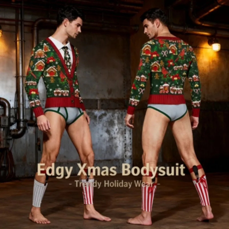 新年の視覚的インパクト クリスマスジャンプスーツ 3Dプリント長袖コスチューム テーマパーティーのいたずらや楽しみのために