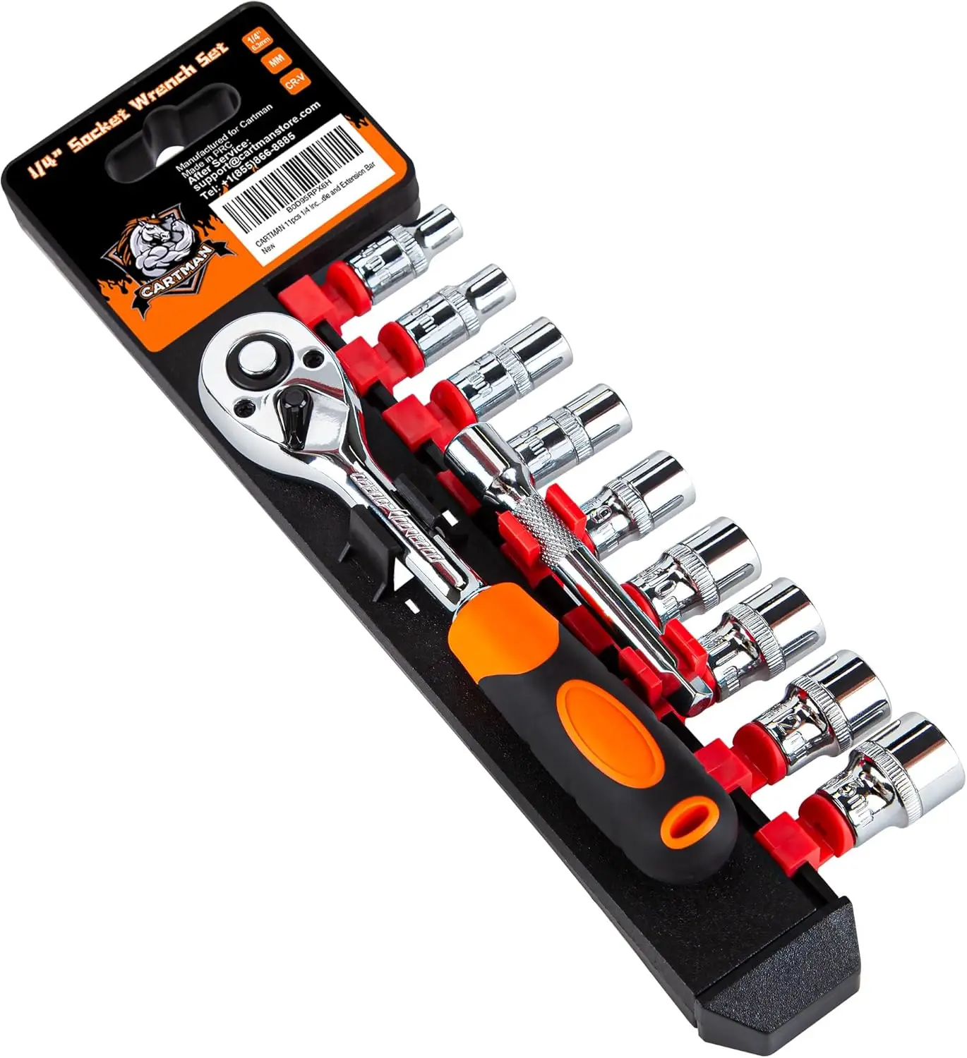 

11pcs 1/4' Ratchet Socket Wrench Set with 9 Sockets 5-13mm, Quick-Release Handle & Extension
