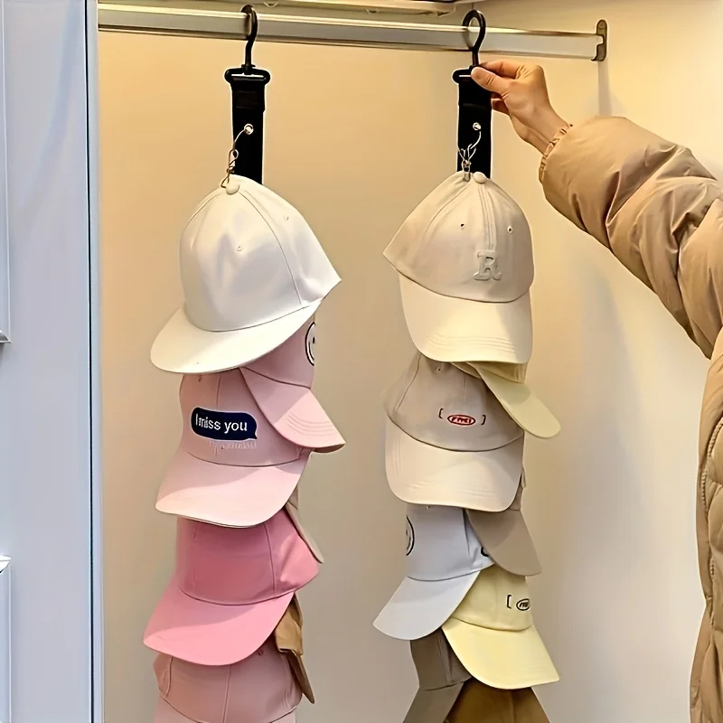 Stainless Steel Hat Rack with 8 Clips, Capable of Accommodating 16 Baseball Caps, Suitable for Wardrobes and Behind Doors