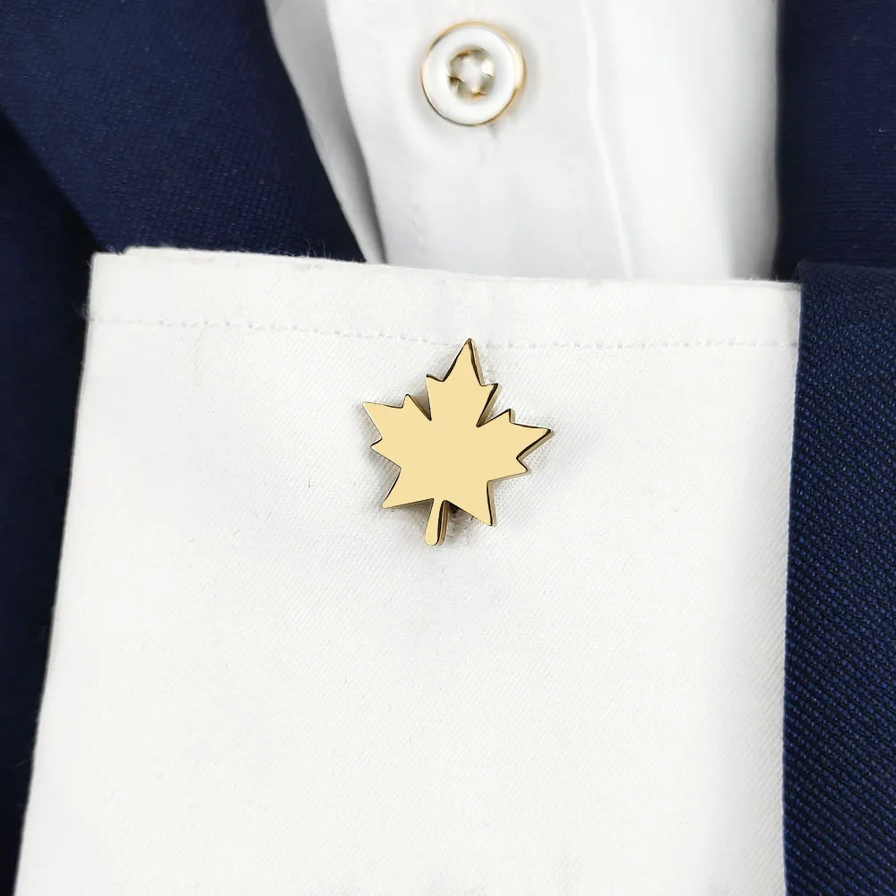 18K Gold Plated 316L Stainless Steel Maple Leaf Cufflinks Plant Leaf Shirt Cuff Buttons Mens Business Wedding Suit Jewelry