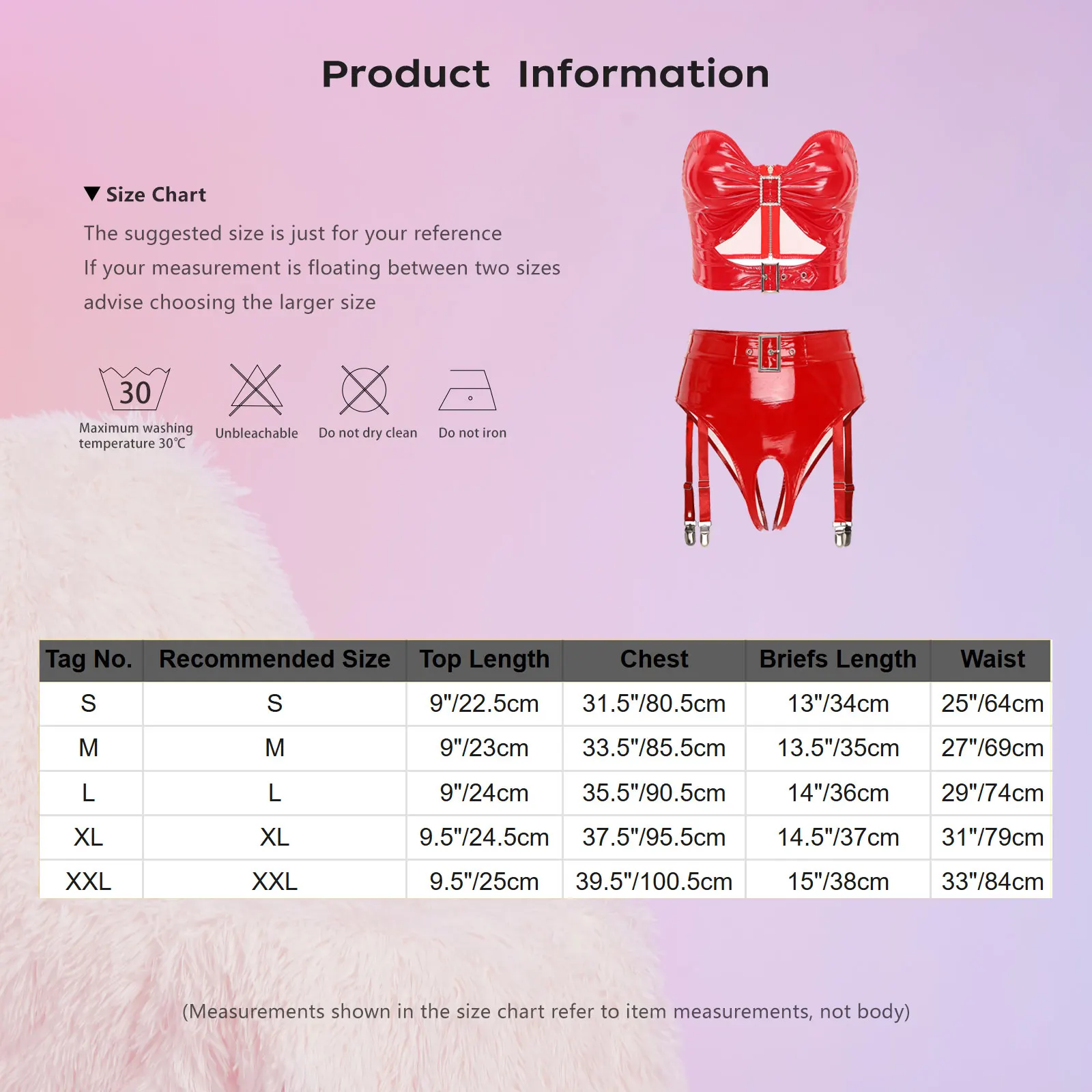 

Women Wet Look Patent Leather Lingerie Suit Cut Out Bra Corset And Open Crotch Briefs with Garters Clips Underwear Nightclub Set