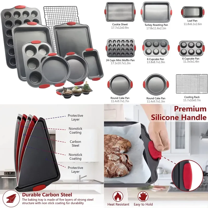 9 Piece Non Stick Baking Pan Set Cake Mold Kitchen Accessories Bakeware Tools