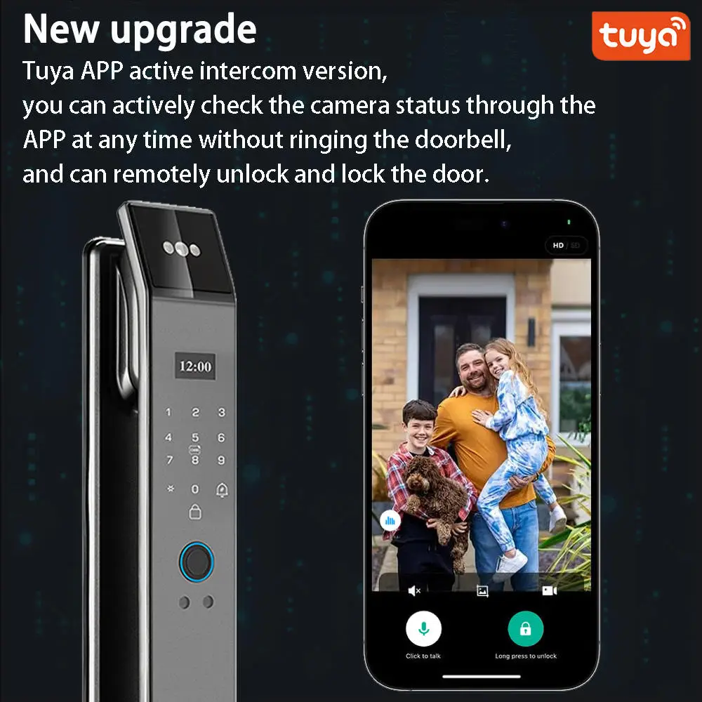 STLF 3D Face Recognition Aluminum Wood Door Lock  Automatic Fingerprint Tuya App WiFi Biometric Home Security Digital Lock