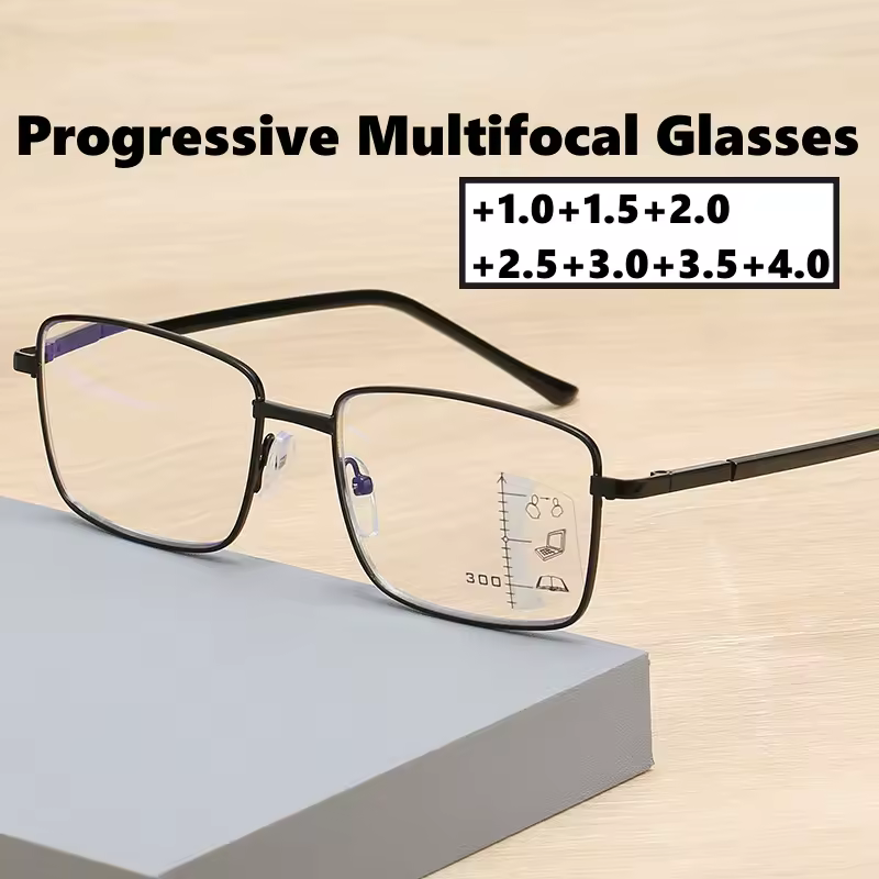 Ultralight Progressive Multifocal Glasses Square Frame Non-slip Presbyopic Reading Glasses Men Women Transparent Eyeglasses +4.0