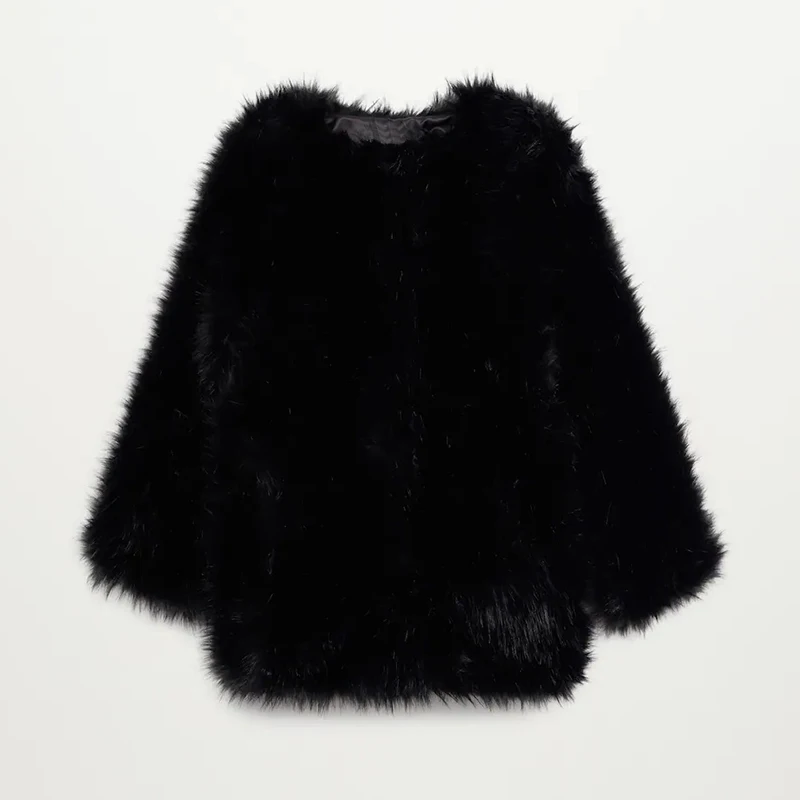 Luxury Brand Fashion Winter Fluffy Furry Solid Black Long Faux Fox Fur Coat Jacket Women Thick Warm Plus Size Shaggy Overcoat