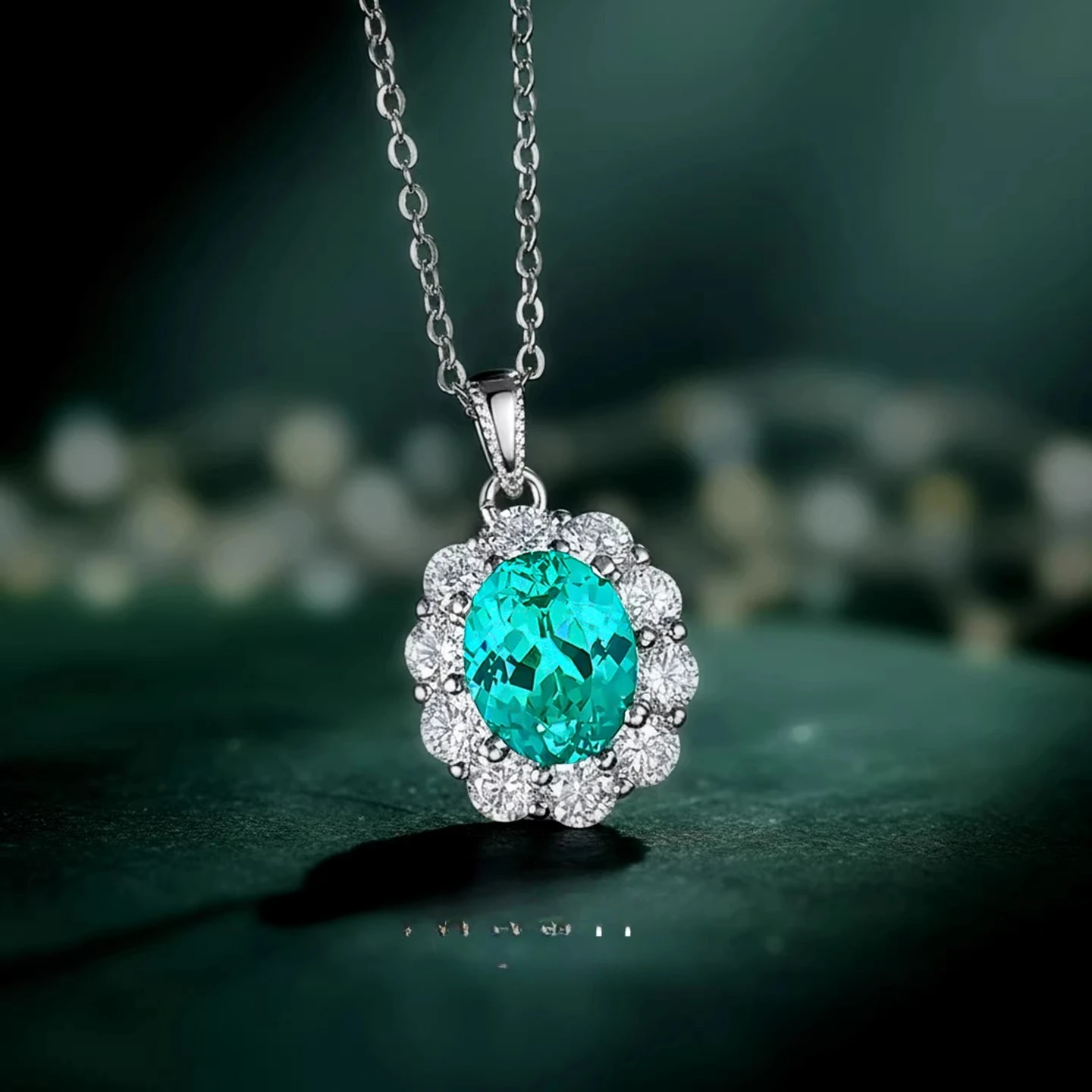 

925 sterling silver necklace, 3-carat pigeon egg surround diamond, fully set with Para í ba color classic women's jewelry