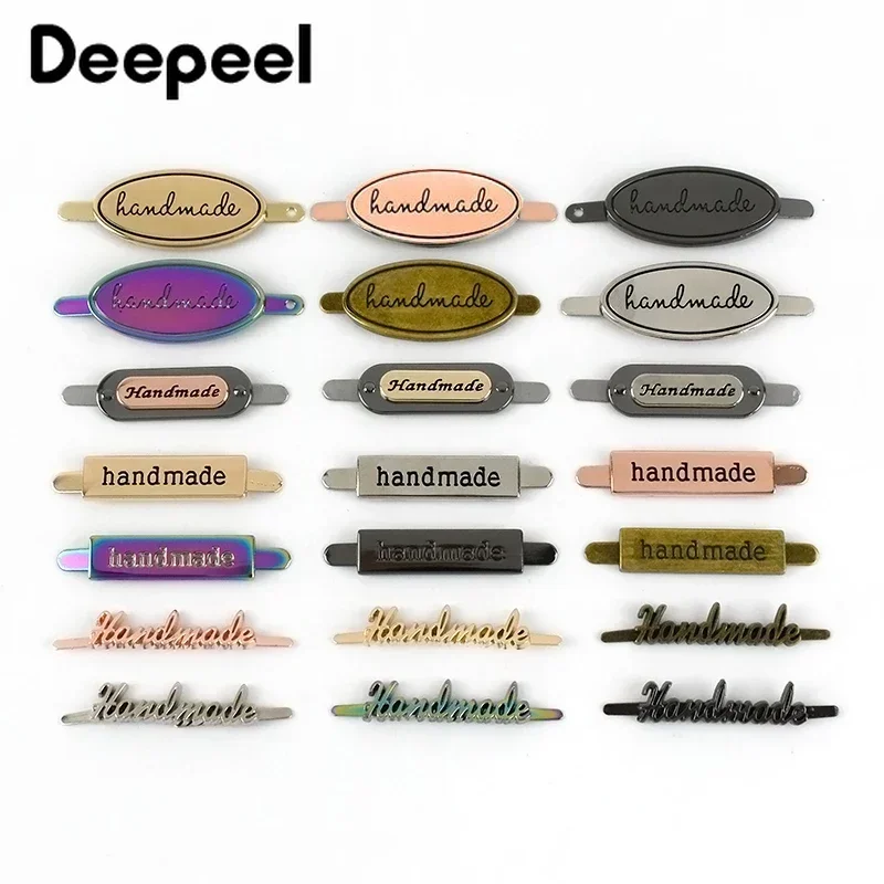 10Pcs Deepeel 35/40mm Handmade Metal Bag Label Handcraft Decorative Tags for Purse Buckles DIY Hardware Sewing Bags Accessories