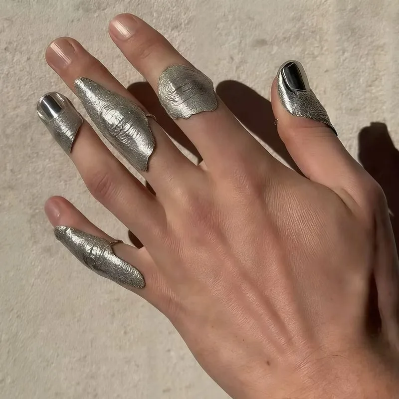 Fashion Artistic Irregular Texture Full Finger Rings for Men Women Punk Hip Hop Gold Silver Color Metal Knuckle Jewelry Gifts