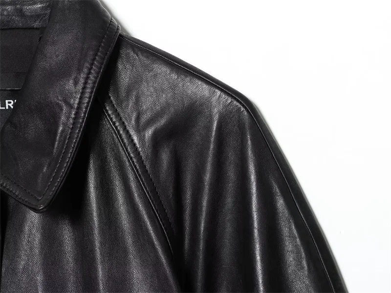 سترة نسائية ذات تأثير من الجلد الصناعي، سترة جلدية قصيرة برباط، معطف نسائي كاجوال للخريف والشتاء #4