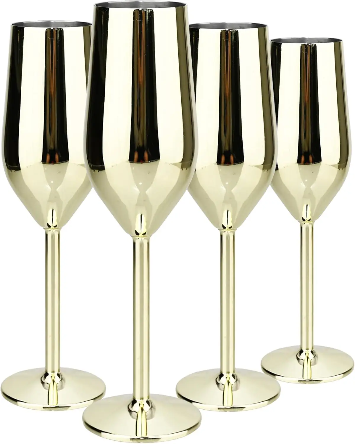 

8 Oz Stainless Steel Champagne Flutes (4 Pack) - Gold, Reusable Drinkware for Indoor Outdoor Use - Keeps Drinks Cool - Gift Idea