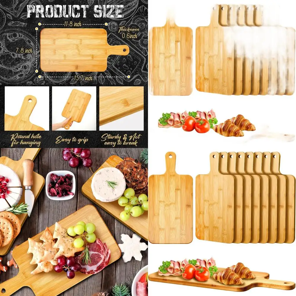 

Раздельные доски из бамбука 15,7 x 7,8 с ручками — 10 шт., идеально подходят для приготовления пиццы на кухне, сервировки пиццы, хлеба, сыра, мясных изделий, фруктов