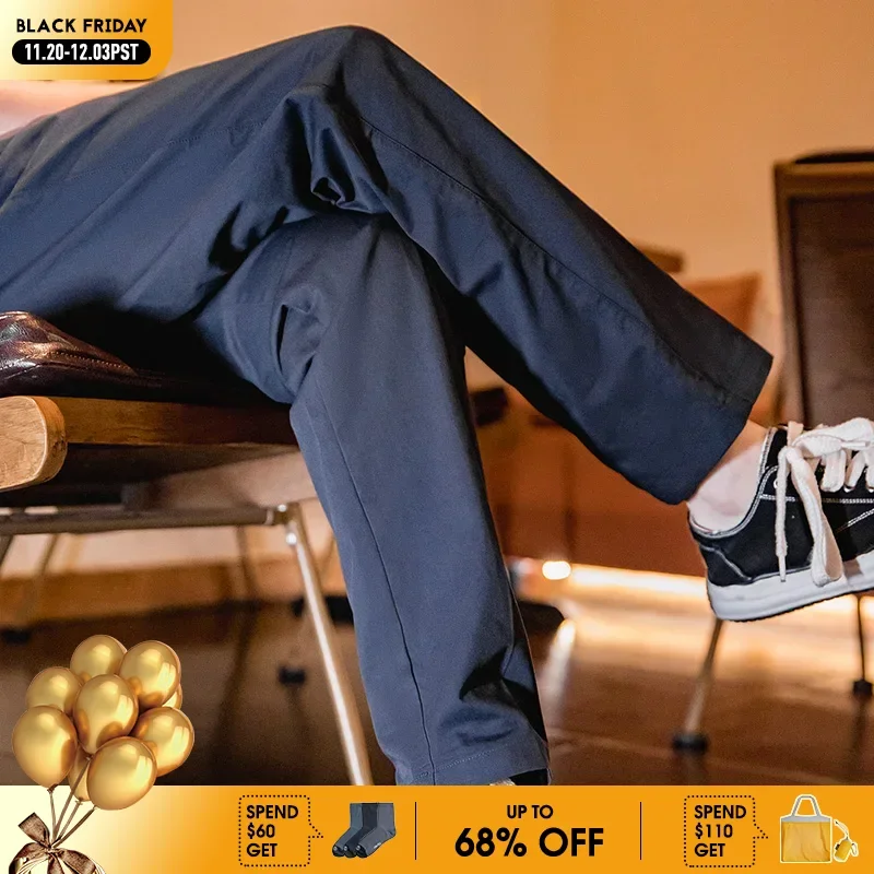 

Maden Vintage Straight Fit Blazer Trousers for Men's Spring Autumn Khaki Versatile Tapered Pants Elastic Waist Casual Trousers