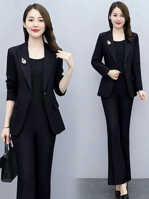 

Ele Profional Women's Suiting Two-Piece Set Flared Pants Long Sve Jaet Polyester Fiber Autumn Collection