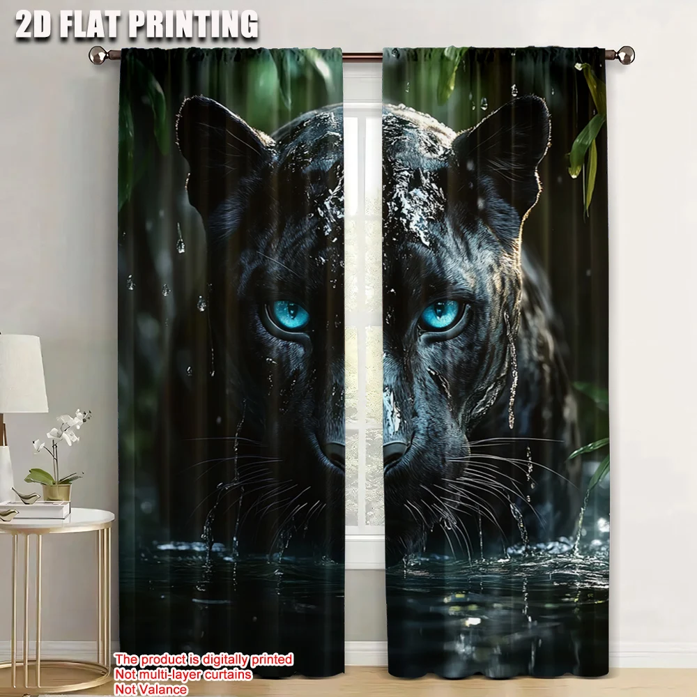 

2pc, Window Treatment Curtains panther Durable 100% Polyester Fabric,Without Electricity Wall Decor Perfect for Decorations